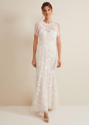 Phase Eight Delilah Mesh Embroidered Wedding Dress White Australia | DG2467801